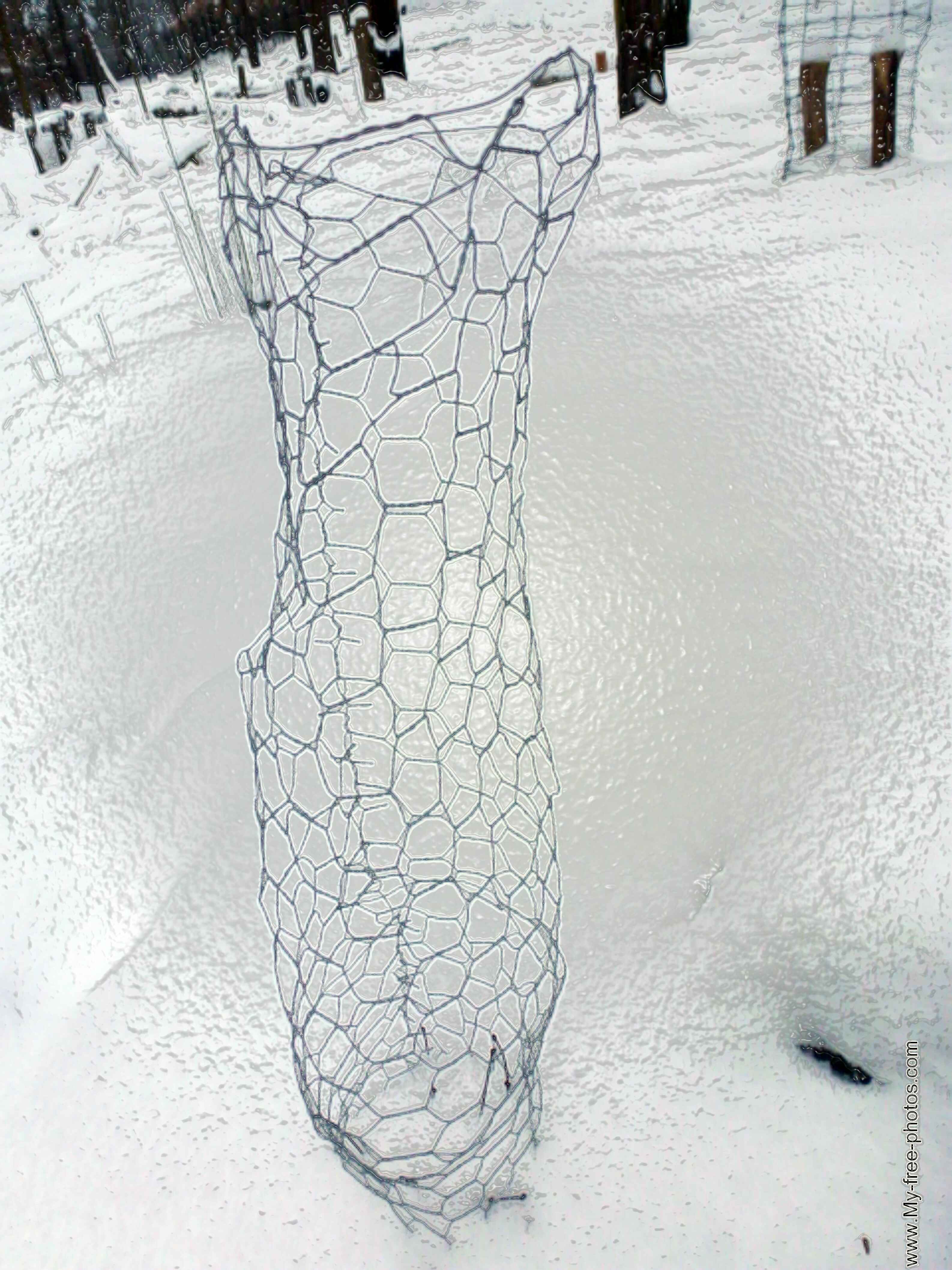 a big vase in the snow